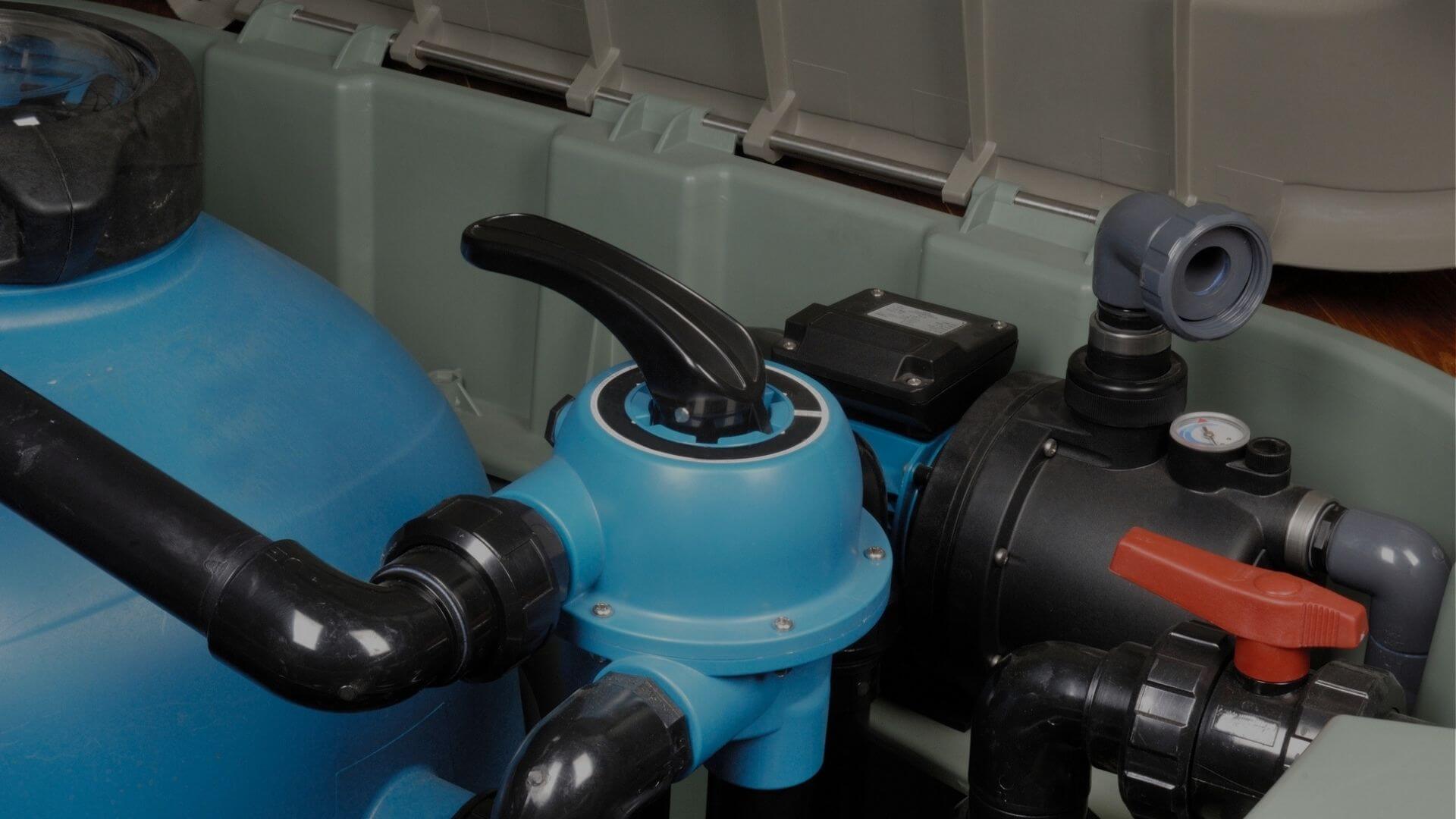 Several valves all connected to the pool filter system in Brentwood, CA